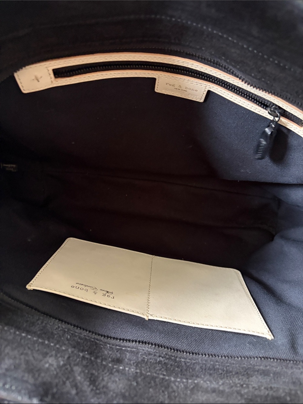 rag & bone Medium Pilot Black Leather and Gray Wool Messenger Tote - Picture 3 of 8